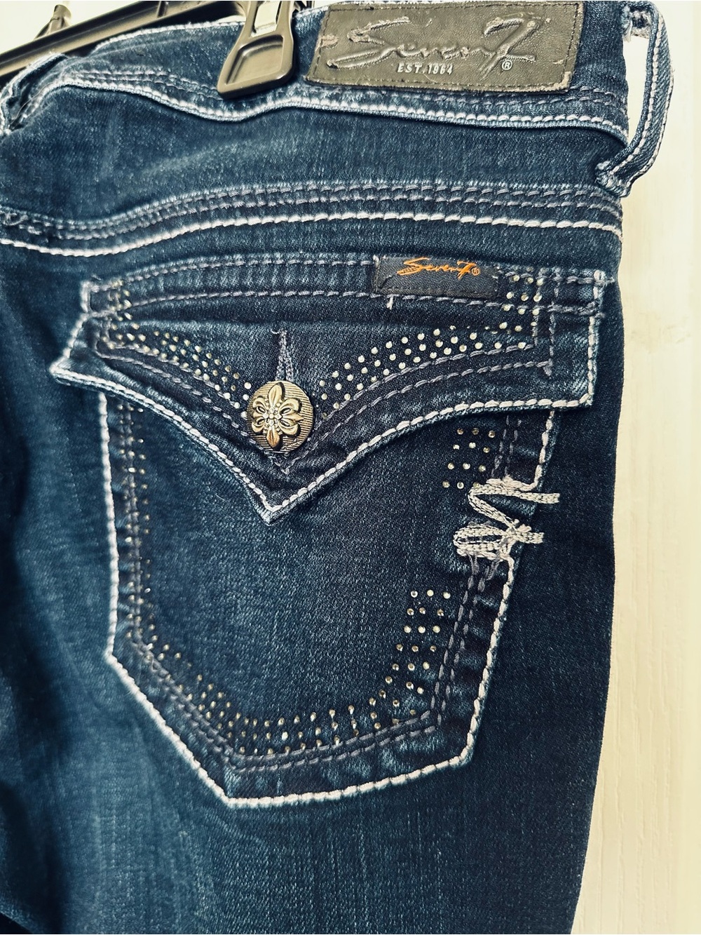 Seven7 Dark Indigo Skinny Jeans with Studded Pocket Detail